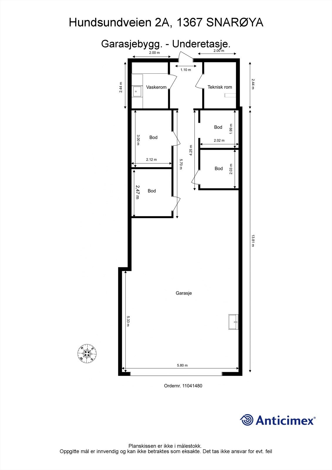 Plantegning underetasje - garasjebygg. Galleribilde