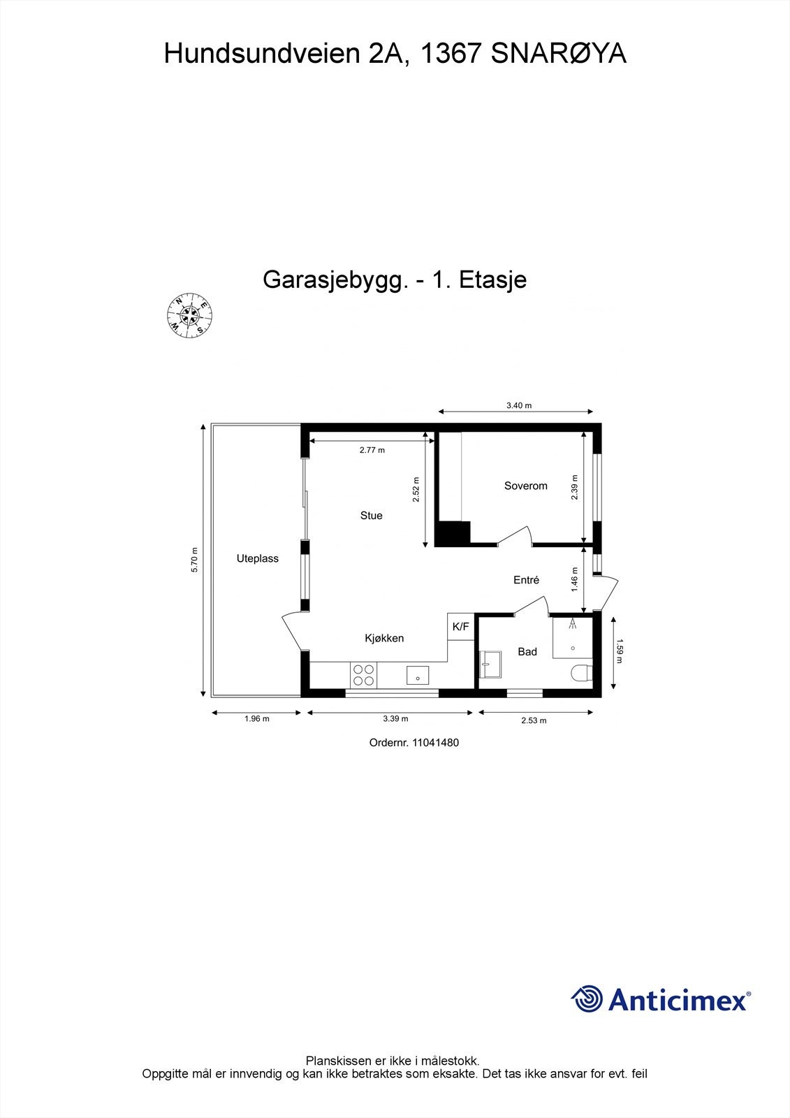 Plantegning 1. etasje - garasjebygg. Galleribilde