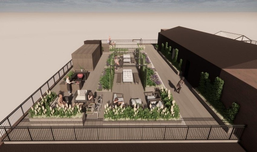 Arbeidsgruppen har samarbeidet med arkitektkontoret Snøhetta med utarbeidelse av komplett ny takterrasse. Forslaget omfatter nytt dekke, nye vedlikeholdsfrie terrassebord, permanente grønt- og planteområder, lekesone for barn, treningsområde, soneinndelte Galleribilde