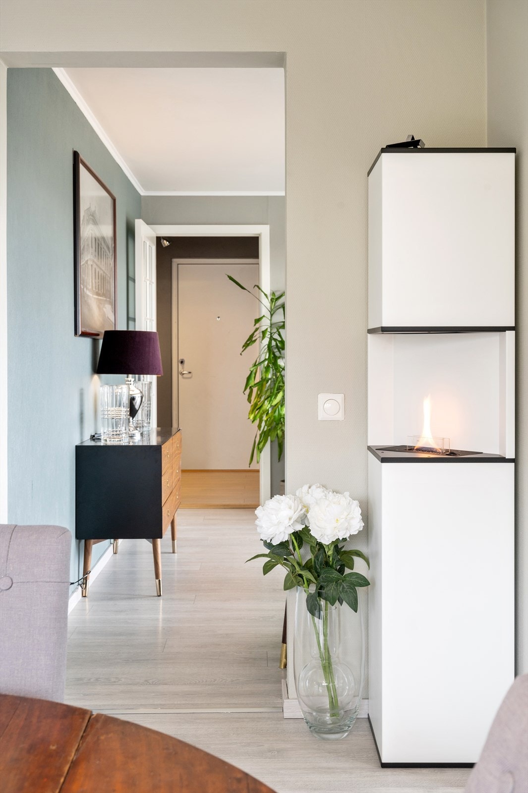 Tenderflame peis på kjøkken. Denne medfølger i salget. Galleribilde