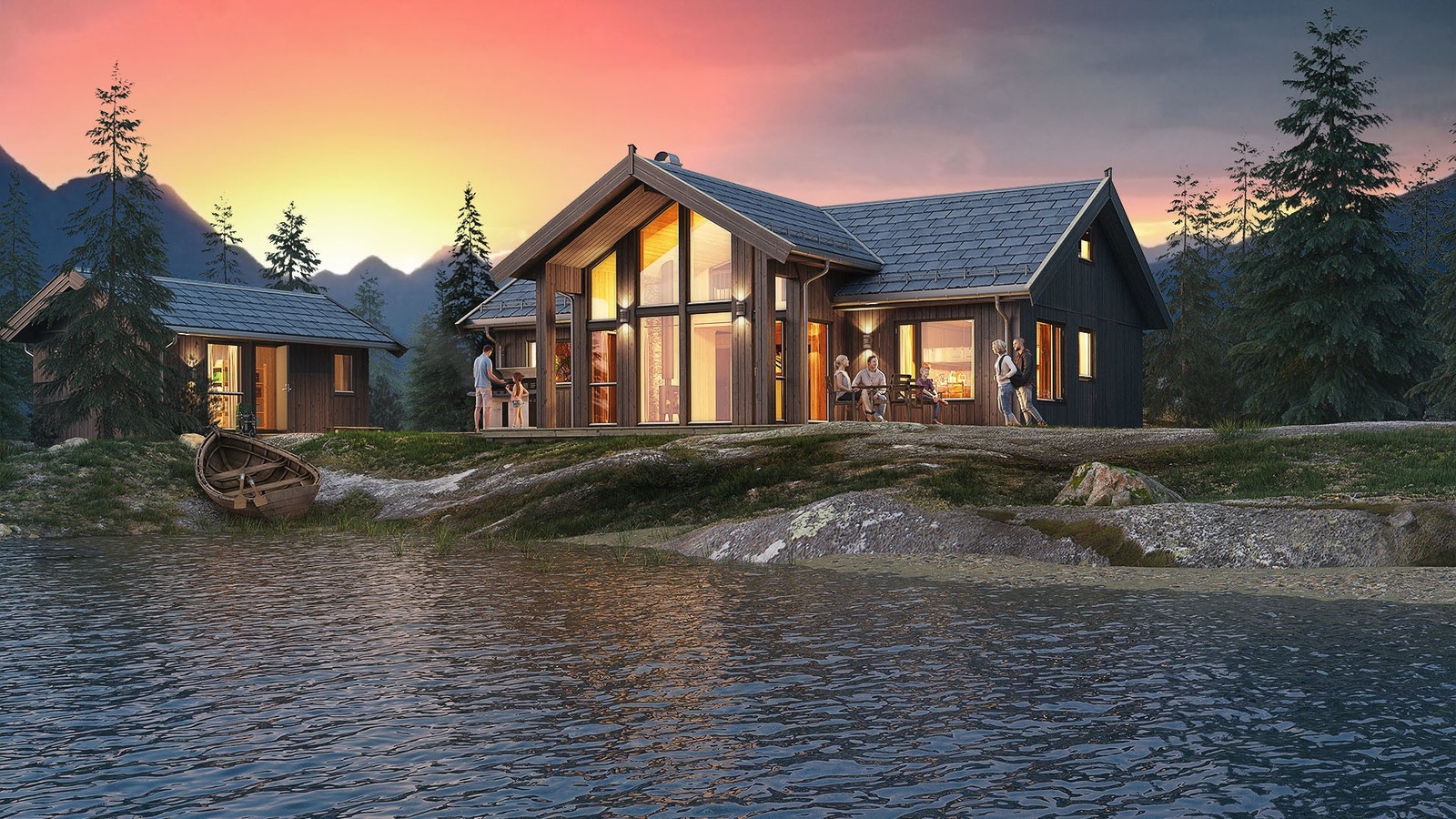 Illustrasjon fasade sommer. Alle tomtene har fantastisk utsikt. Galleribilde