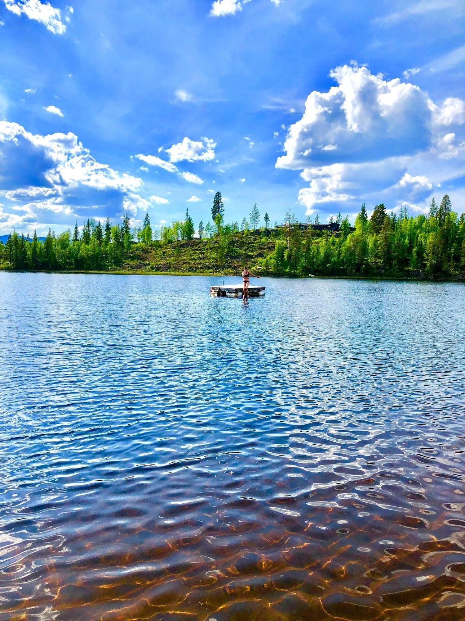 Muligheter for avkjøling i flere av Kvisle Skogs tiltalende badevann, etter en fin dag på tur. Her fra flåten ved Metjønn. Galleribilde