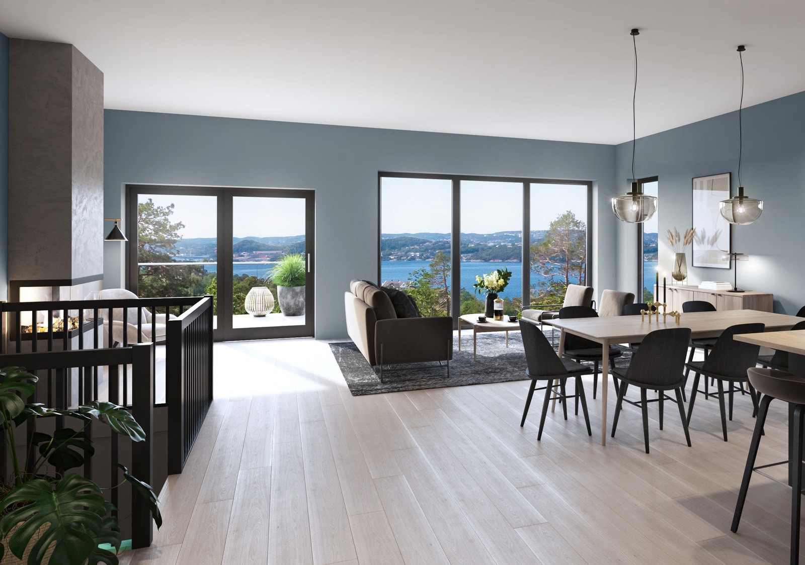 Stue med 3 meter takhøyde og fantastisk utsikt Galleribilde