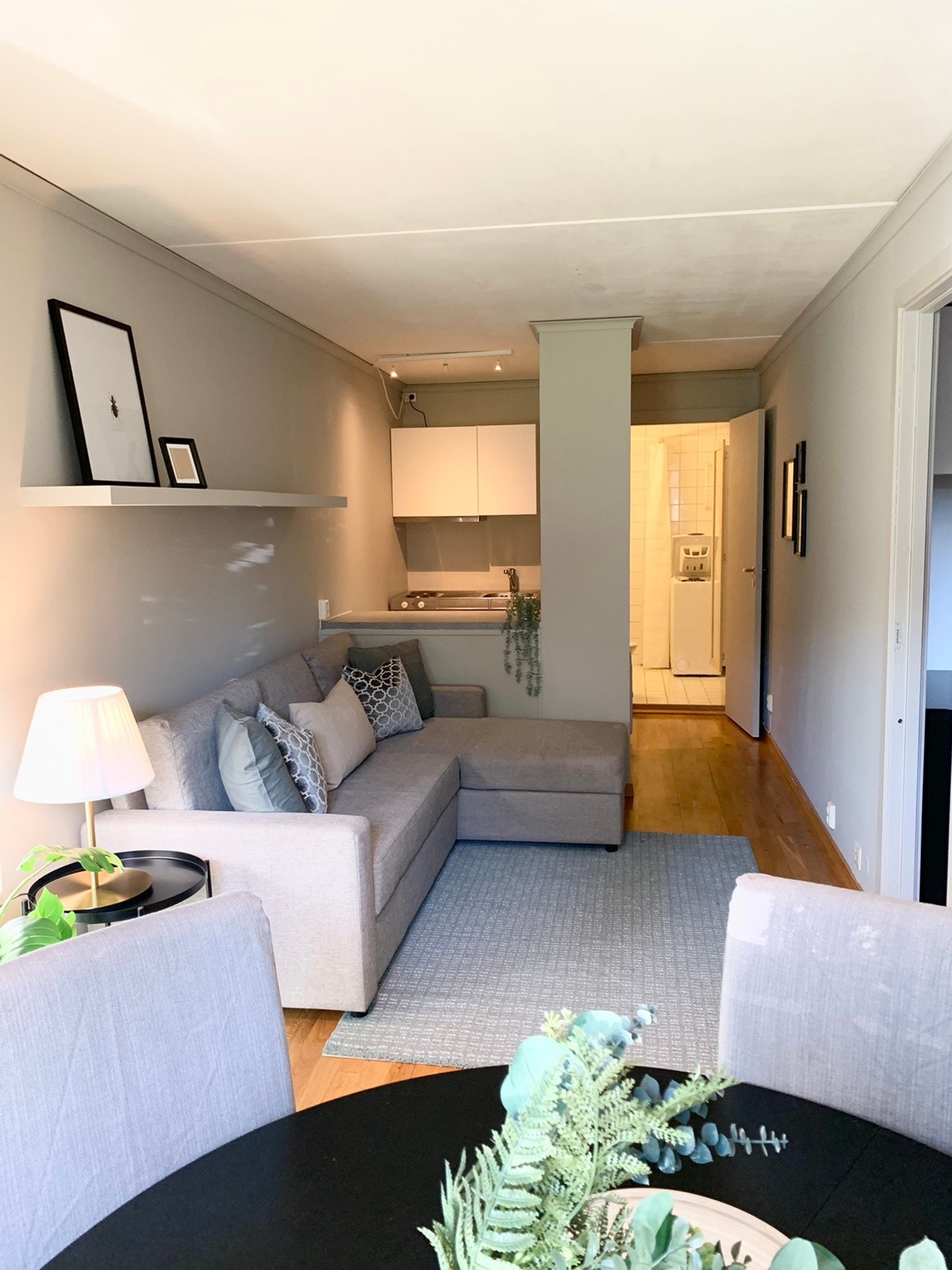 Romslig hybel med åpen planløsning mellom kjøkken og stue Galleribilde