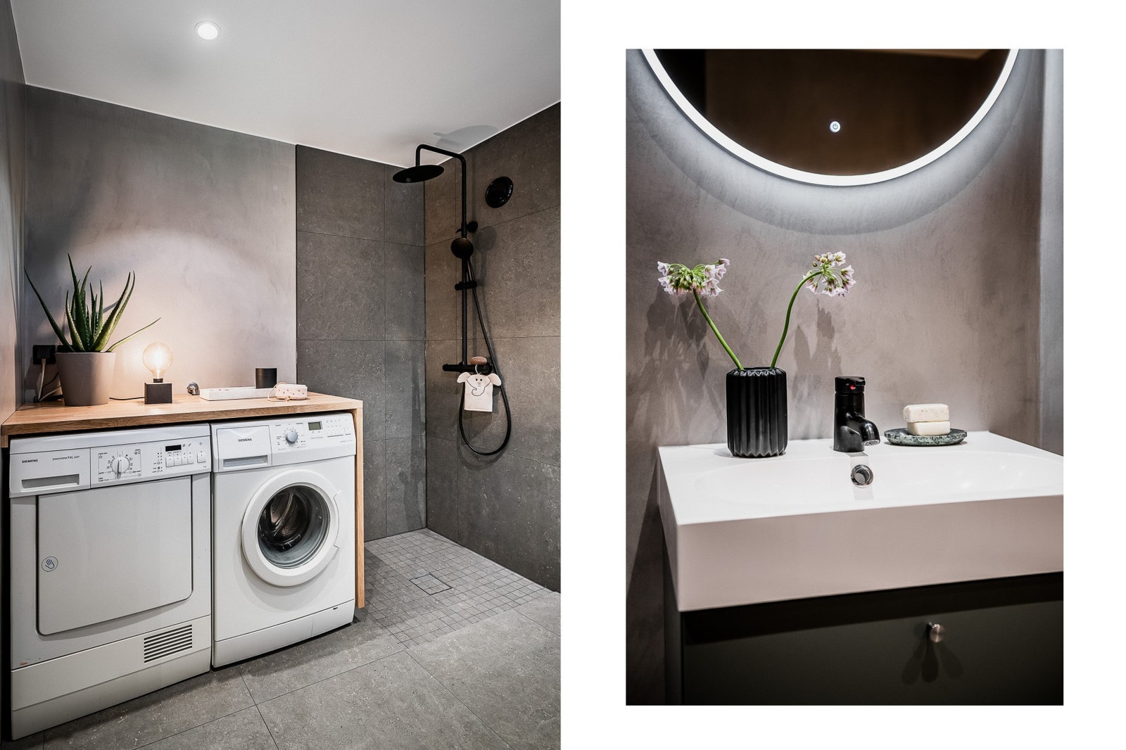 Opplegg for både vaskemaskin og tørketrommel. Galleribilde