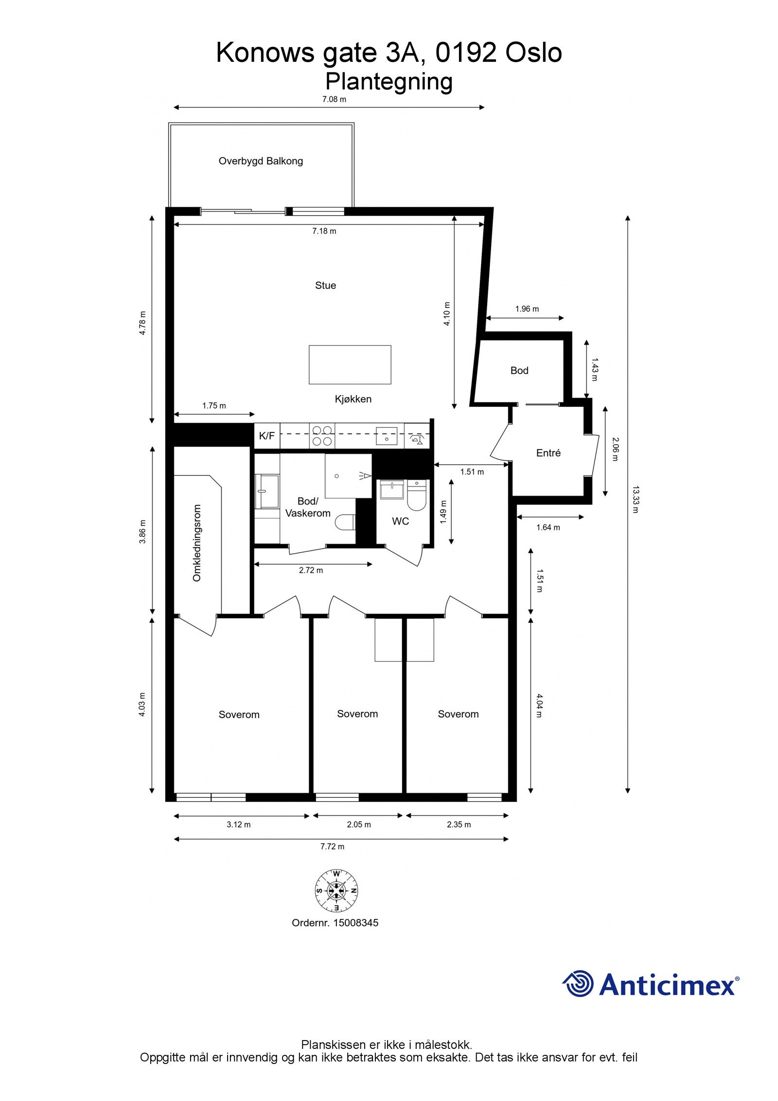 Plantegning med mål. Galleribilde