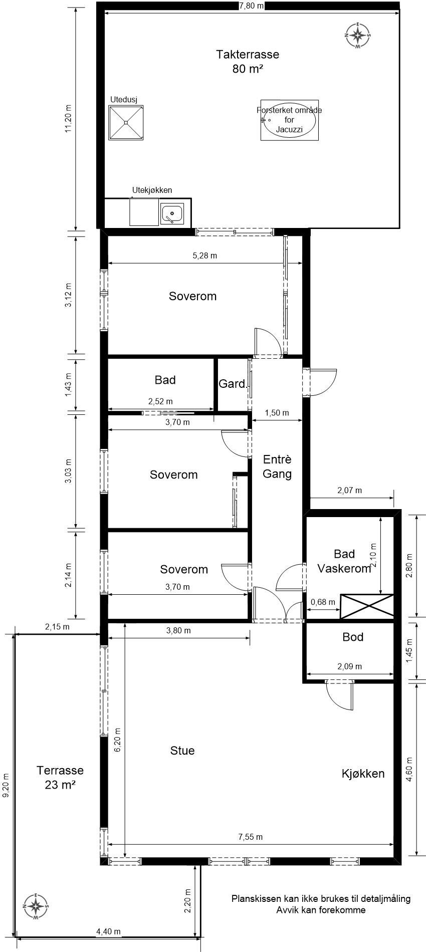 Alternativ plantegning med utekjøkken og utedusj på takterrassen. Galleribilde