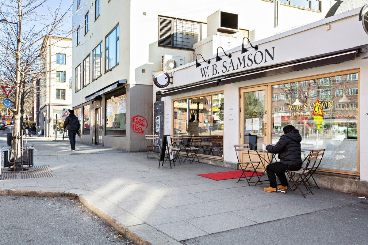 Det tar under 5 min å gå til kafeene Samson, Vespa og Humlen, samt alle kafeene på Birkelunden. Galleribilde