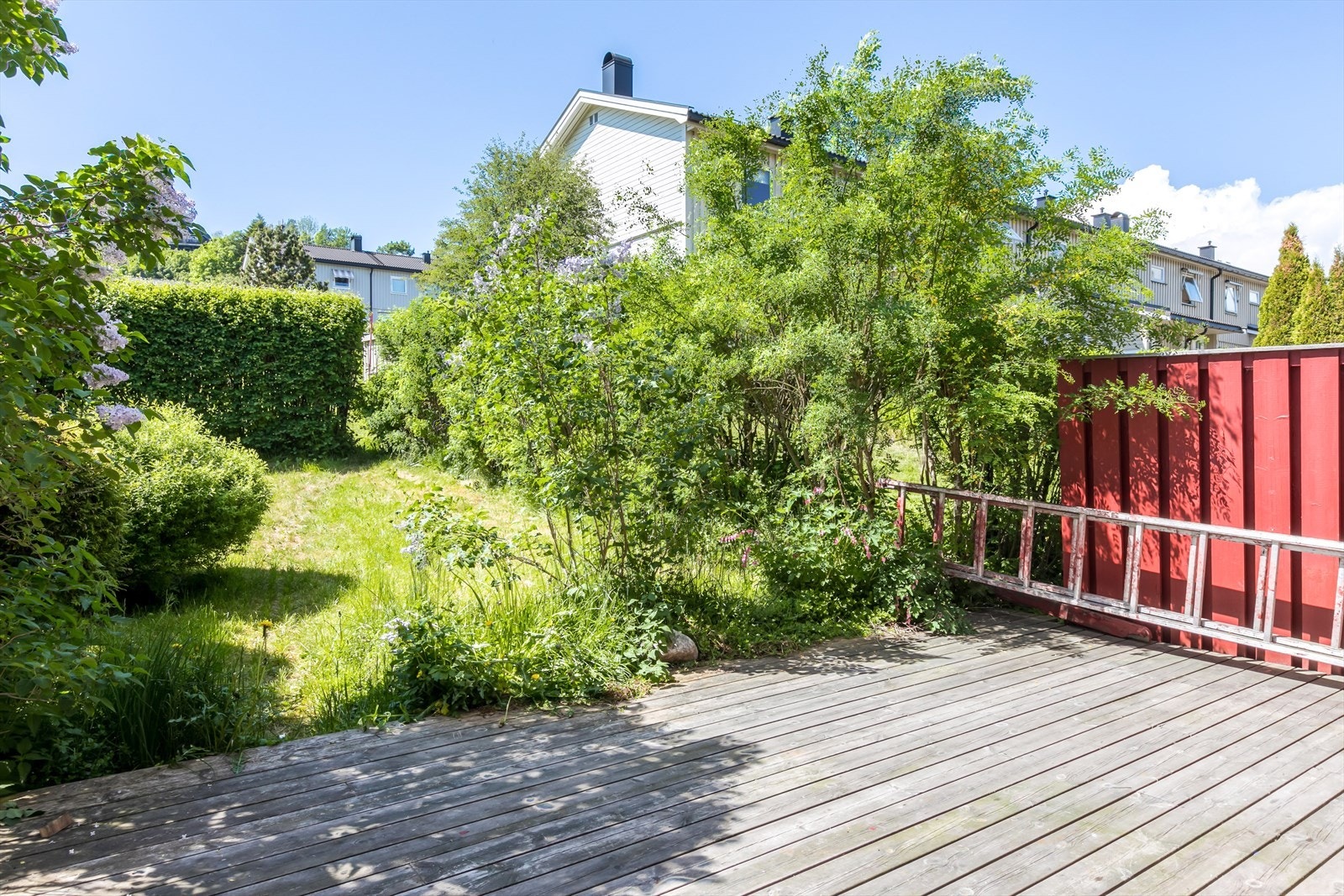 Usjenert hage og stor terrasse. Galleribilde