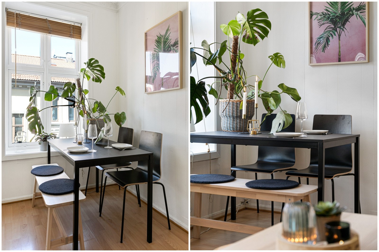 I hjørnet av rommet er det naturlig plass til et sosialt spisebord. Her er det hyggelig å invitere familie og venner til hyggelig lag. Galleribilde