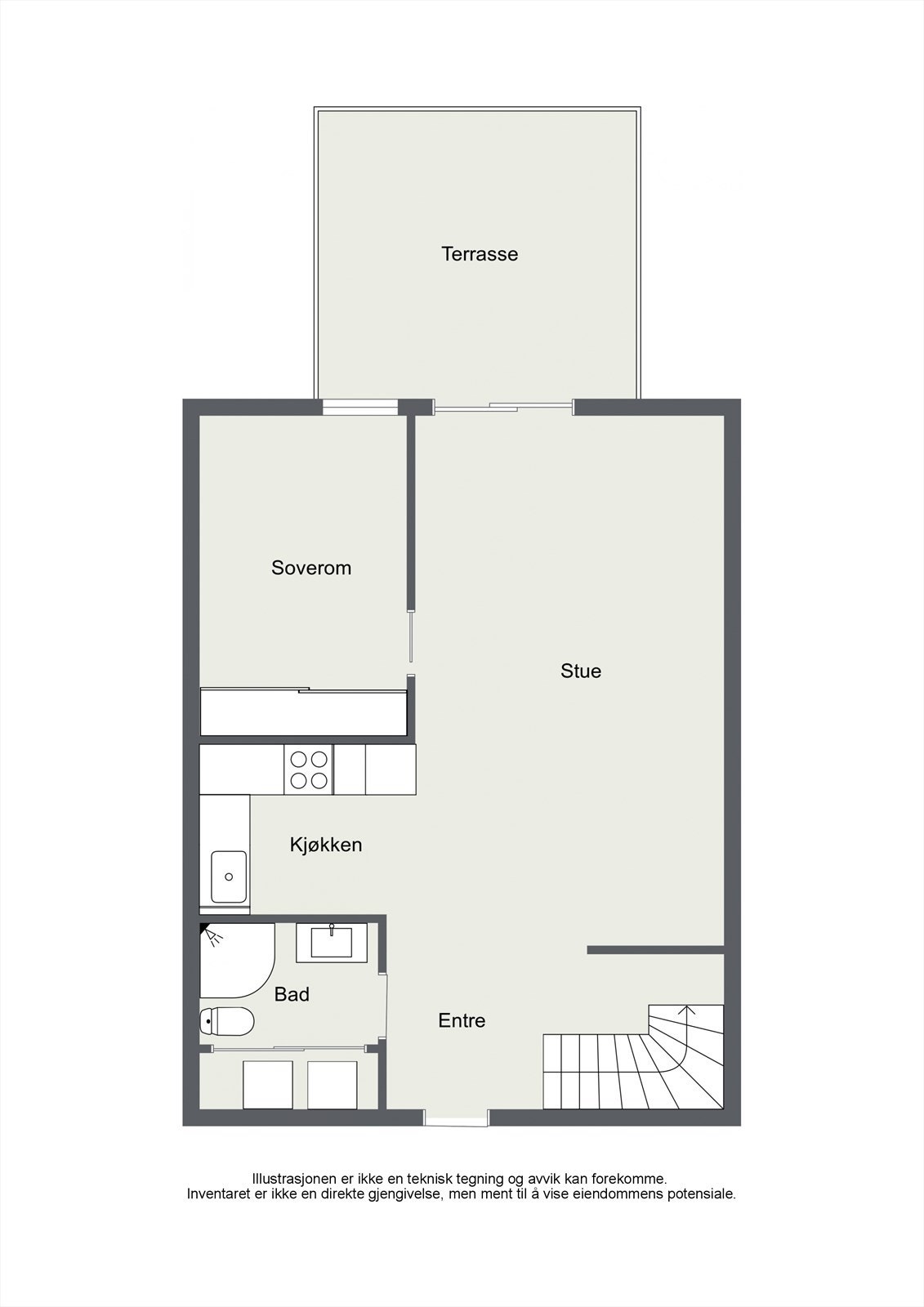 Leilighetens hovedplan. Generelt en lys og luftig planløsning. Galleribilde