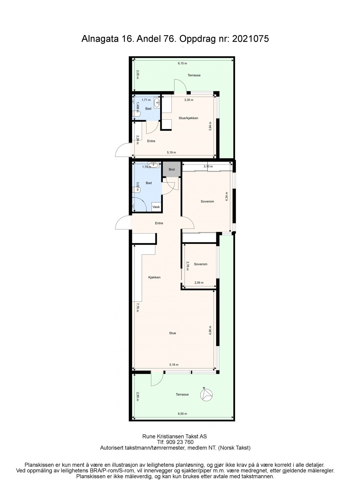 Plantegning. Det er mulig å åpne mellom boenhetene om du ikke har behov for å leie ut. Galleribilde
