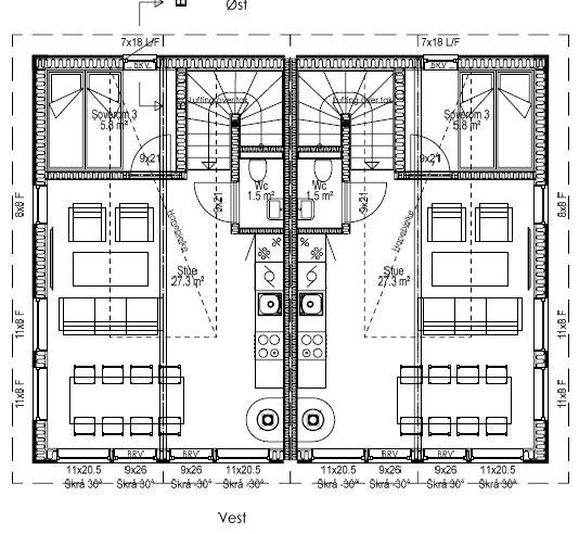 Plan/teknisk tegning 2. etg hele bygget Galleribilde
