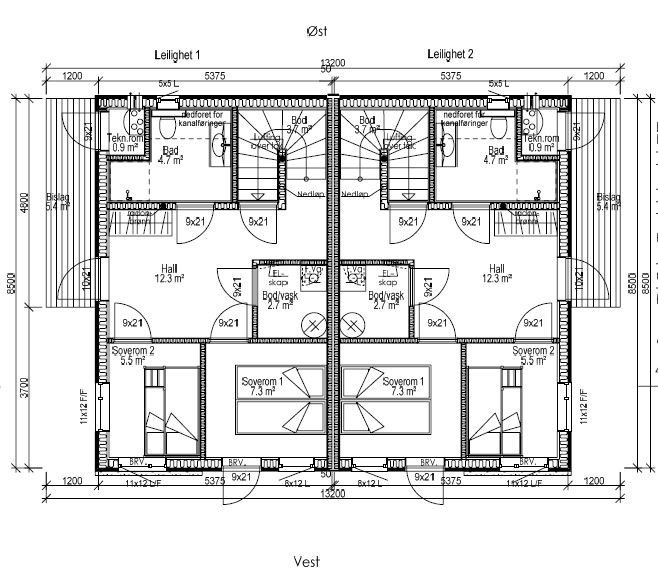 Plan/teknisk tegning 1. etg hele bygget Galleribilde