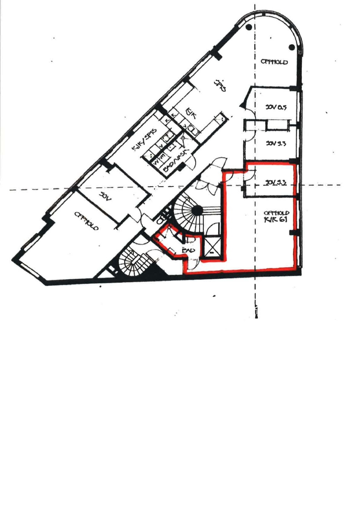 Plantegning med inntegnet forslag til hybeldel. Galleribilde