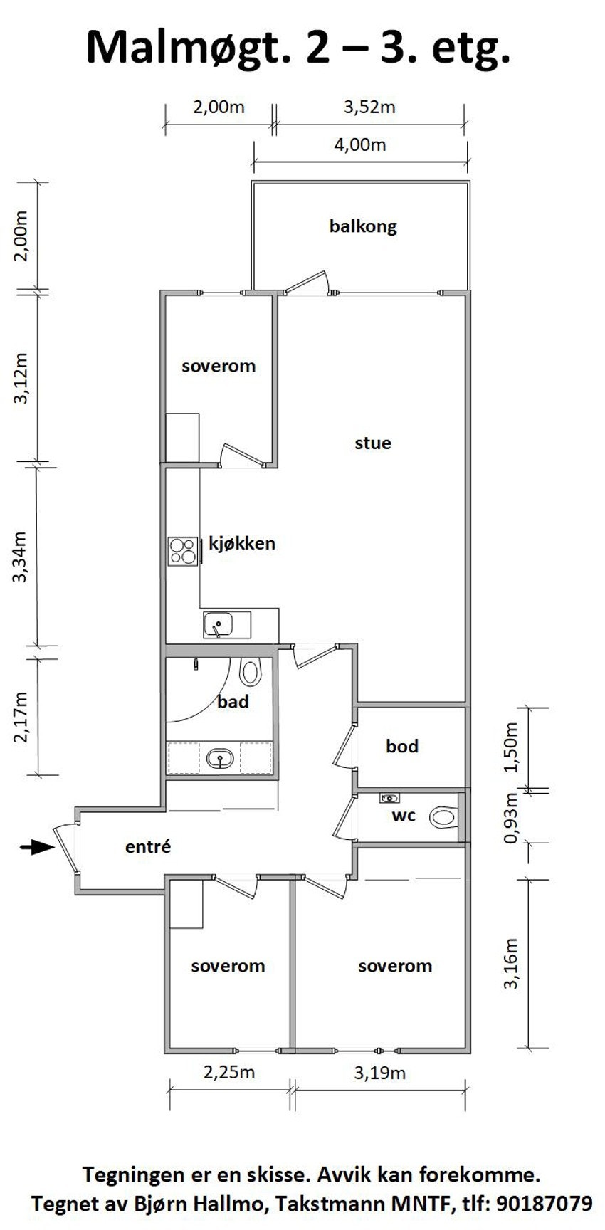 - Plantegning med mål Malmøgata 2 - Galleribilde