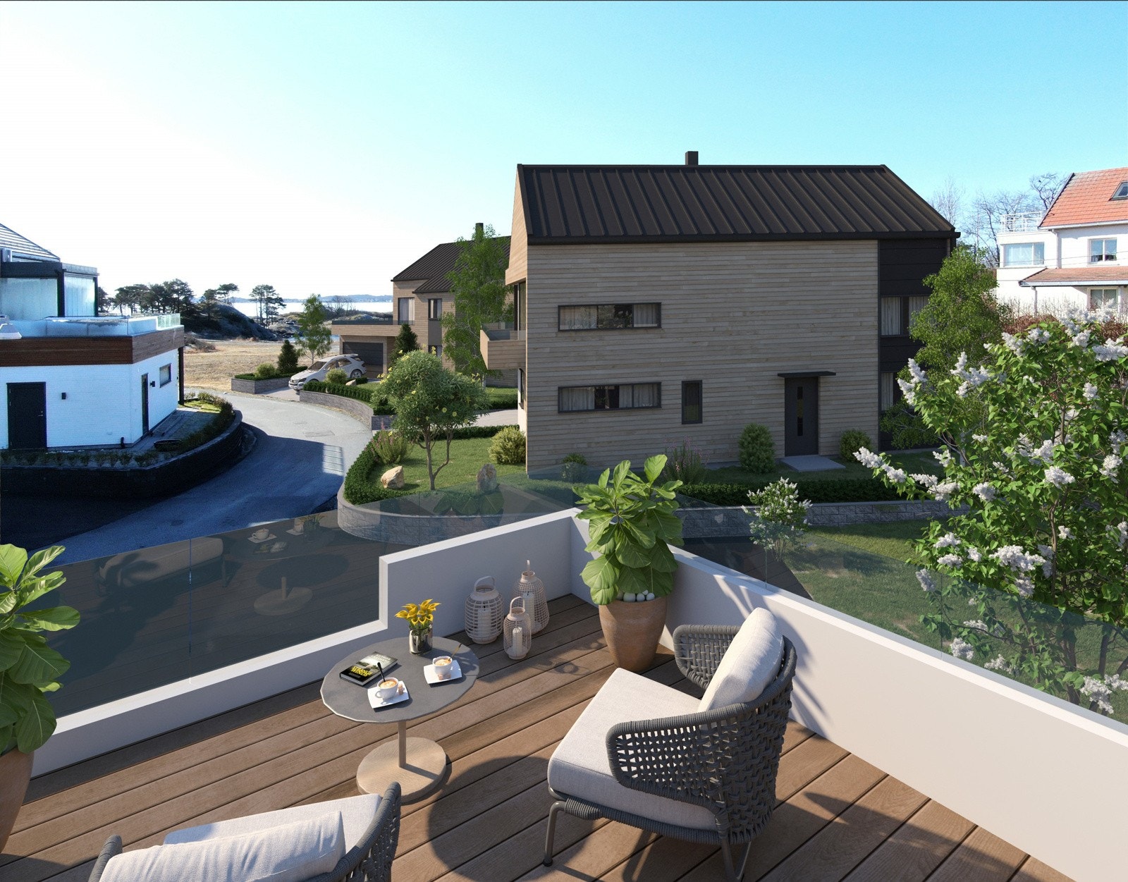 Illustrasjon fra terrasse hus D Galleribilde