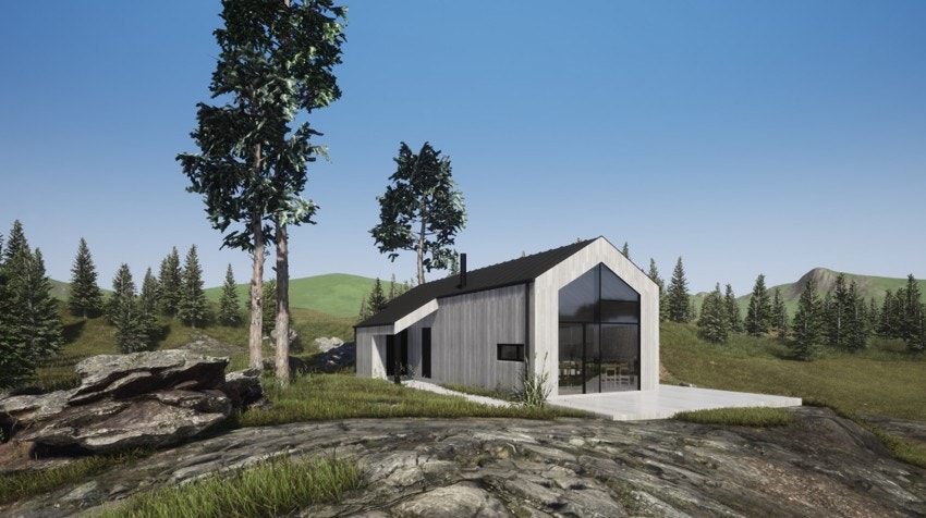 3D-modell av hytten fra Urbanhus som er tilbudt. Galleribilde