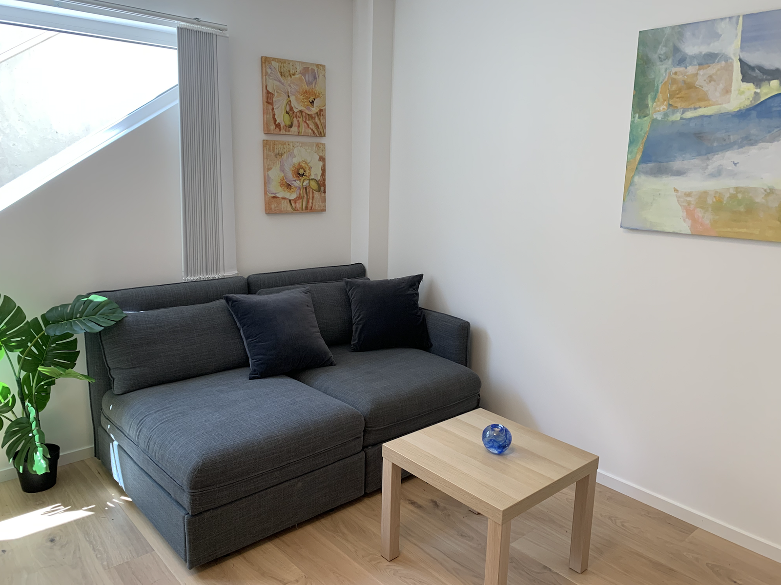 Sofa, som kan dras ut til en enkelseng eller dobbeltseng. Galleribilde
