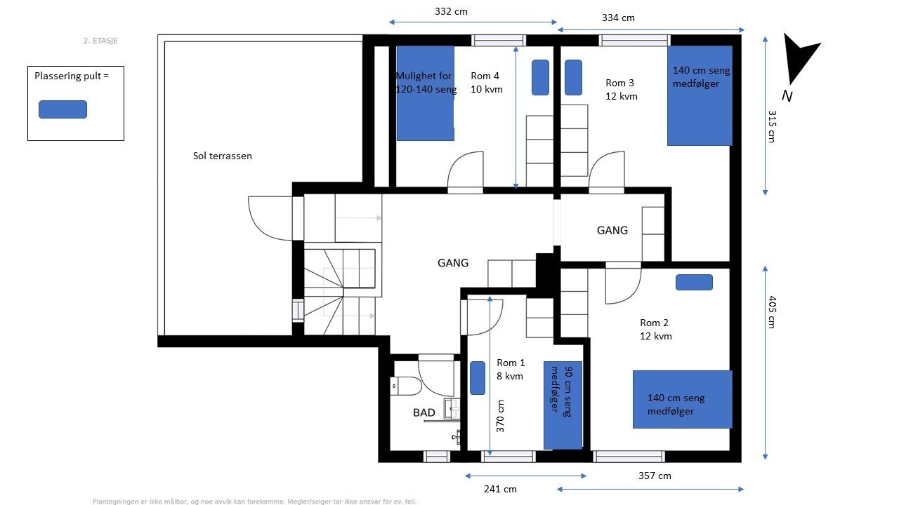Plan 2. etg med detaljer for hvert rom Galleribilde
