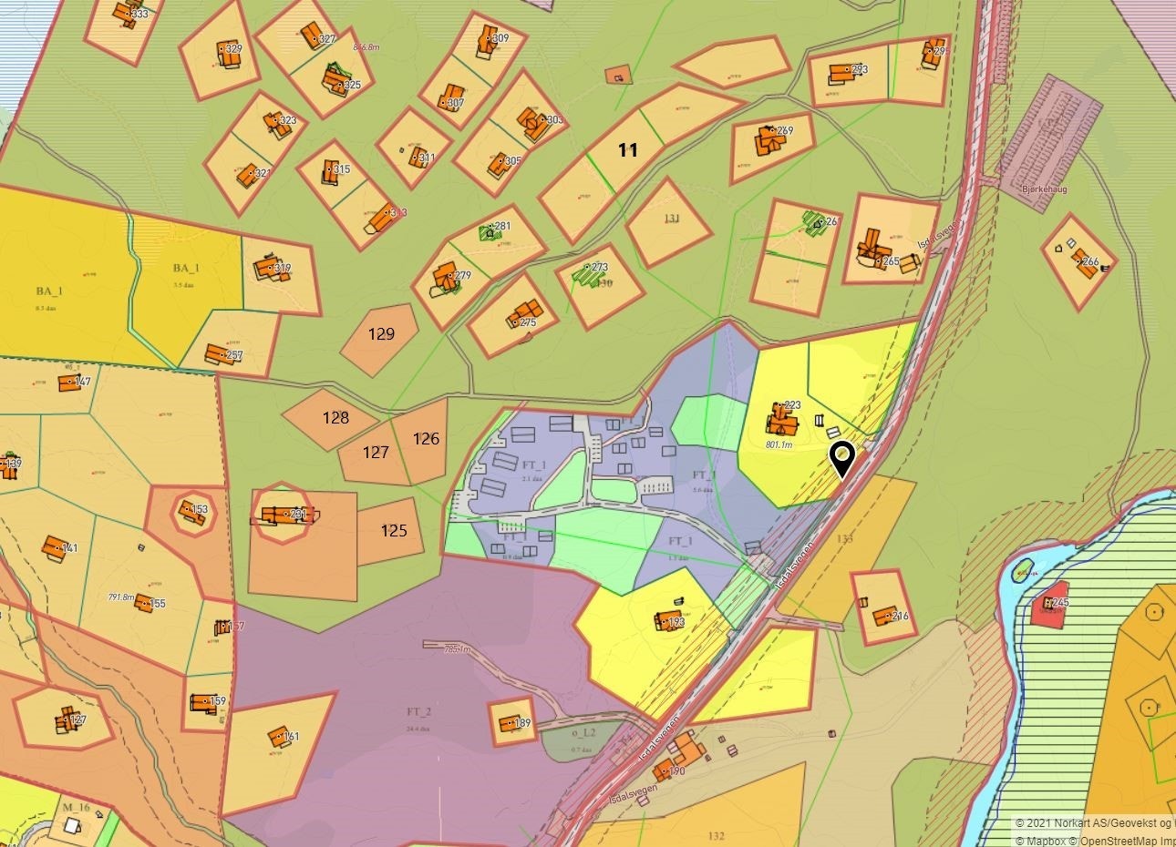 Tomteoversikt, de tre siste tomtene i hyttefeltet.
Tomt 125 og 129 er solgt.
Tomt 11 vises, men er utenom de andre tomtene og den er solgt. Galleribilde