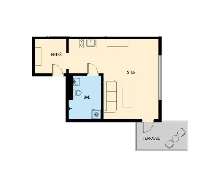 Planløsning, inkludert felles ytttergang (ikke avbildet) Galleribilde