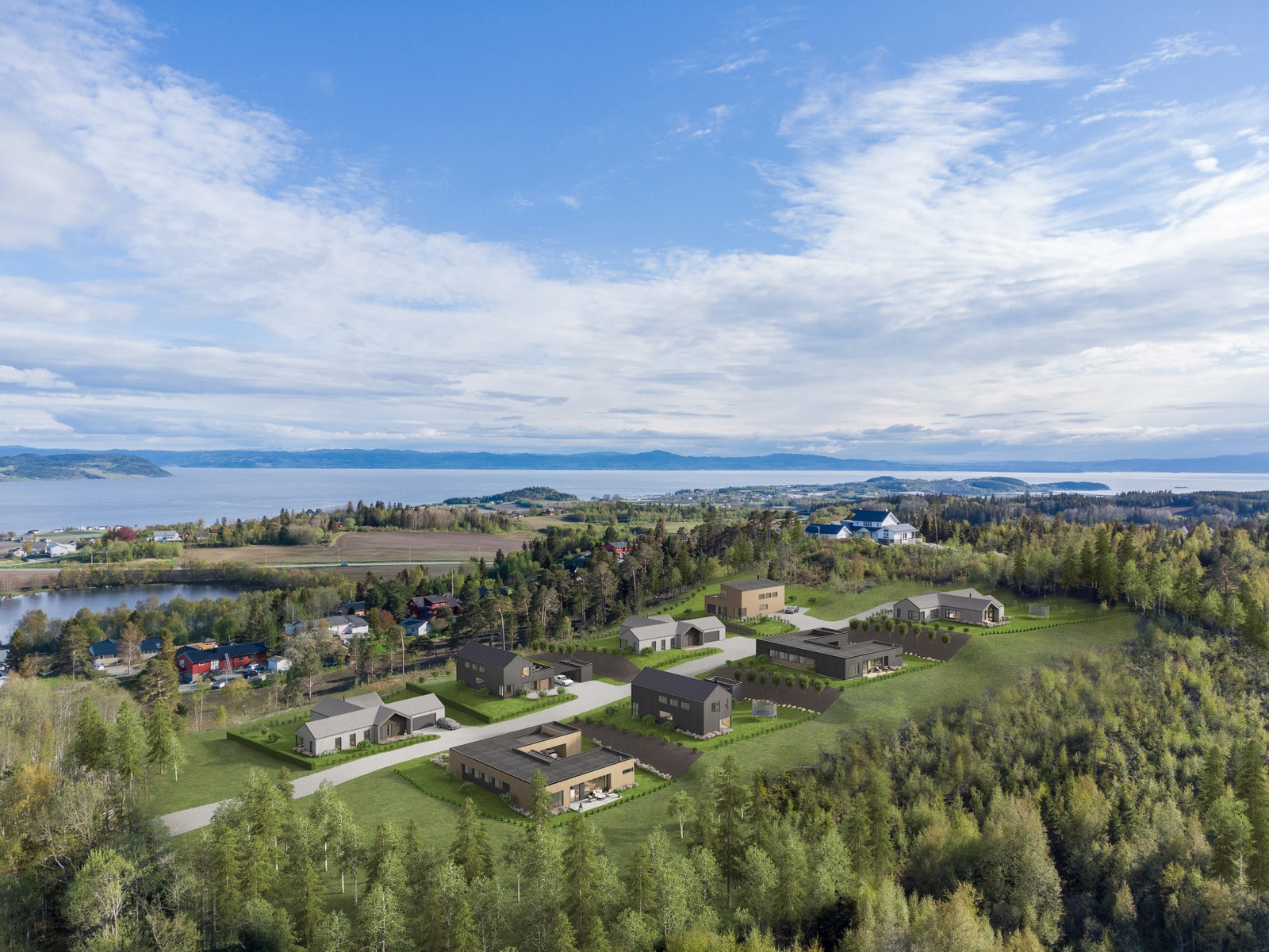 Romslig og forseggjort felt, hvor alle tomtene får åpen utsikt - Illustrasjon, avvik kan forekomme Galleribilde