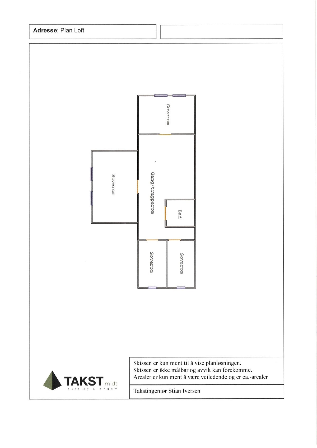 Planskisse hovedhus loft. Galleribilde