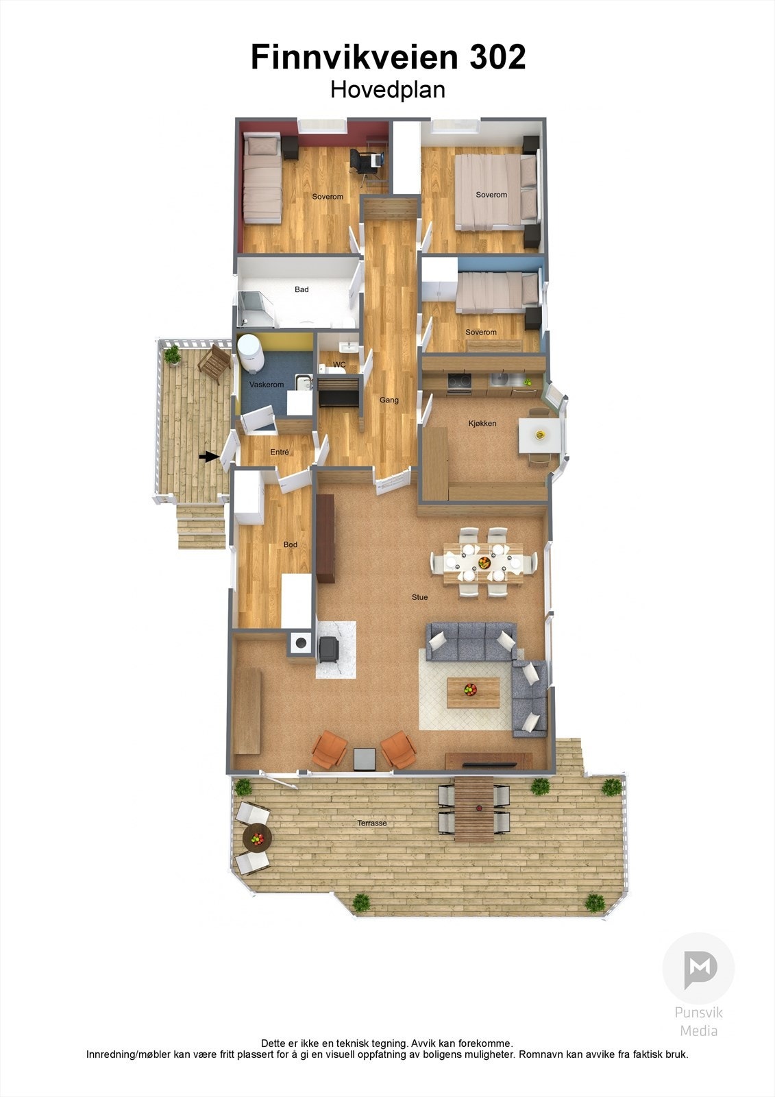 Finnvikveien 302 - Hovedplan - 3D Galleribilde