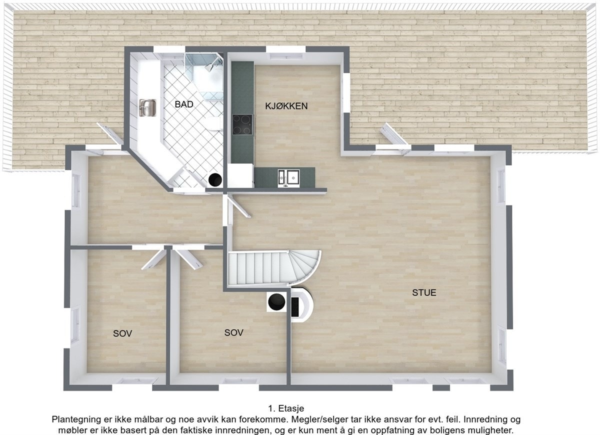 Plantegning 3D - 1. etg. Galleribilde