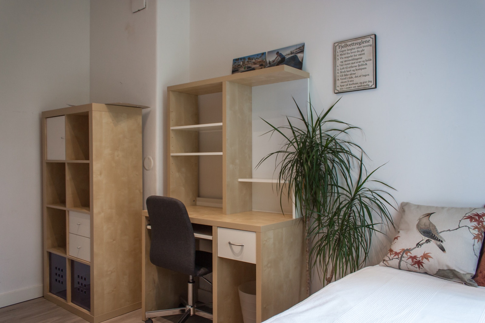 Her finner du også skrivepult, hylleseksjon og kommode - fungerer også perfekt som hjemmekontor! Galleribilde