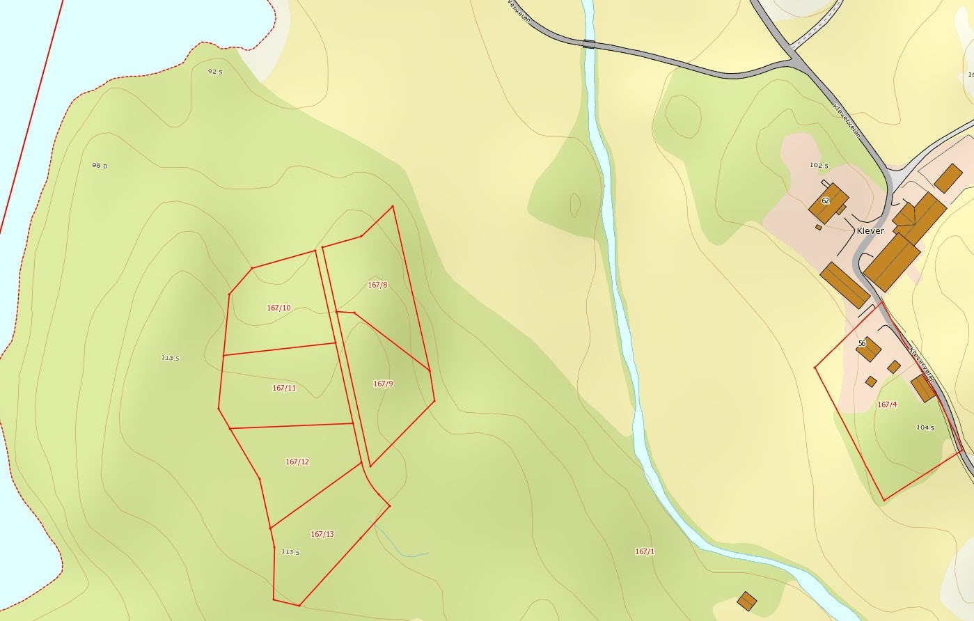 Kartutsnitt hyttefelt. Aktuell tomt = 167/12 Galleribilde