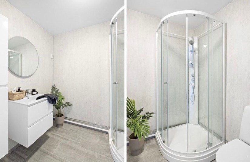 Badet er nytt og strøkent. Flislagt med varmekabler. Galleribilde