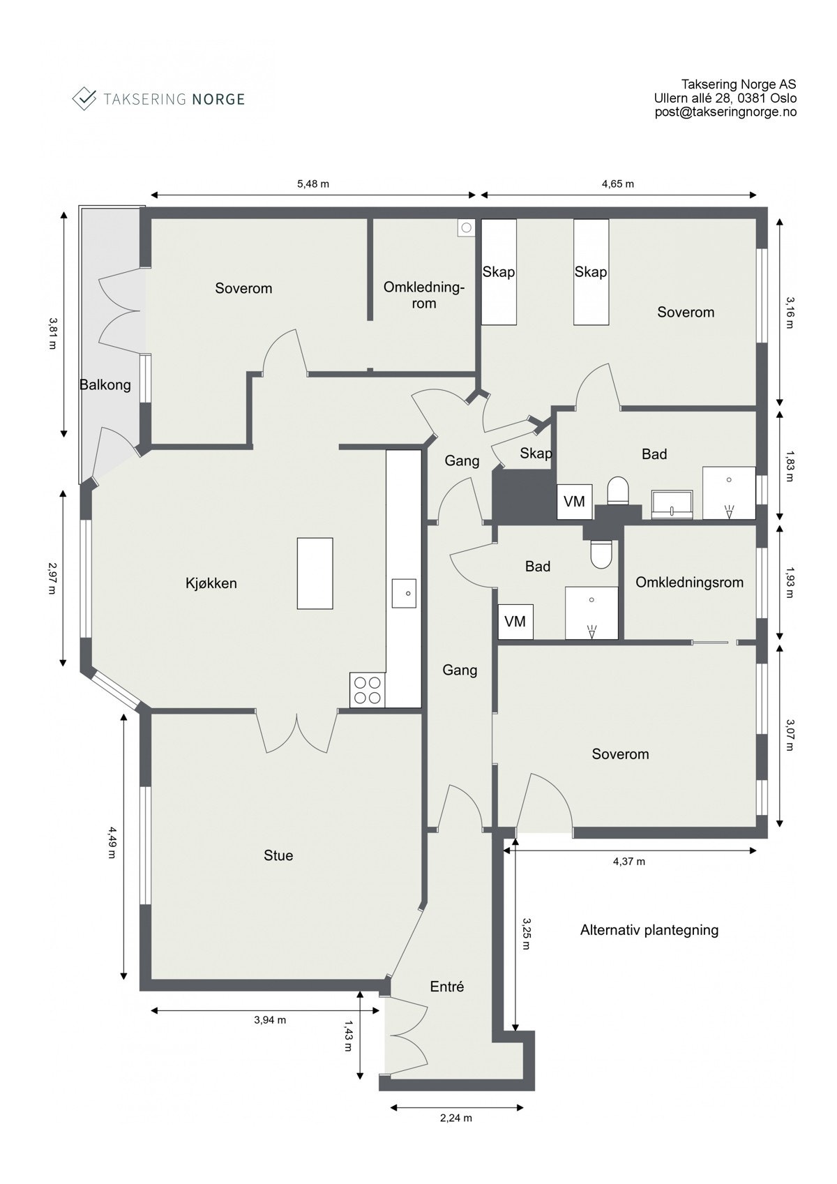 Alternativ 3, gjøre om den ene stuen til stort soverom med walk-in, da har leiligheten 3 meget romslige soverom. Galleribilde