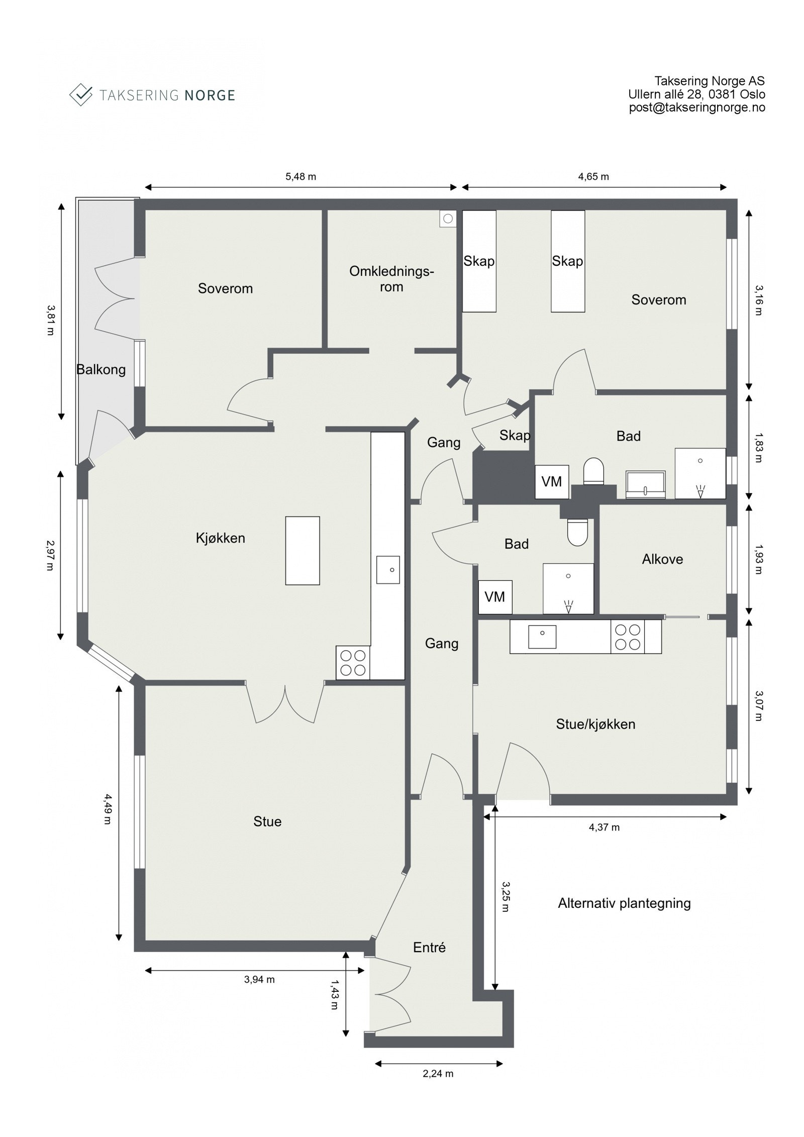 Alternativ 4, 2 soverom i hoveddelen og fortsatt mulighet for å leie ut utleiedelen. Galleribilde