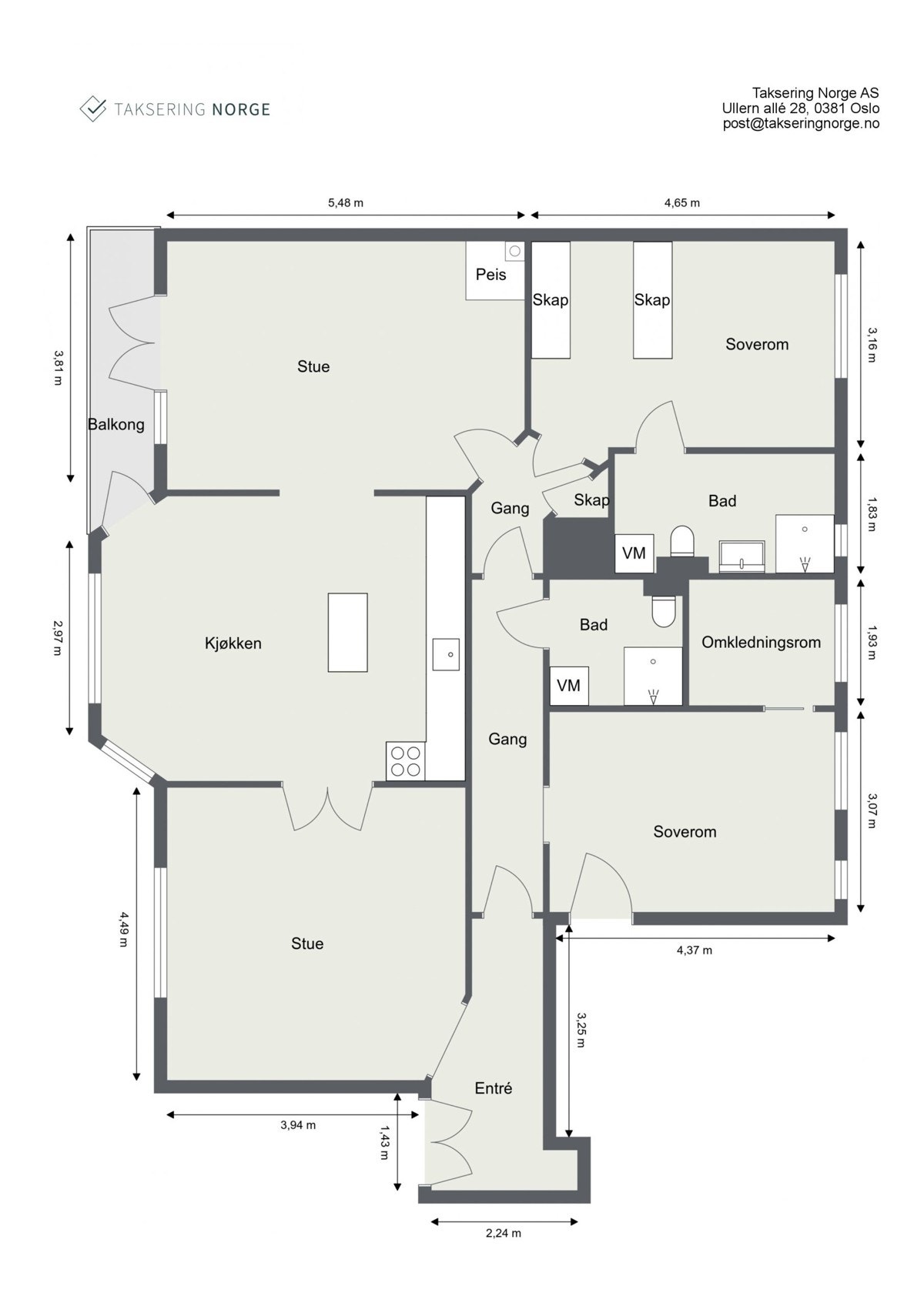 Alternativ 2, plantegning hvor man bruker utleiedelen selv med da ekstra soverom også mot bakgården. Galleribilde