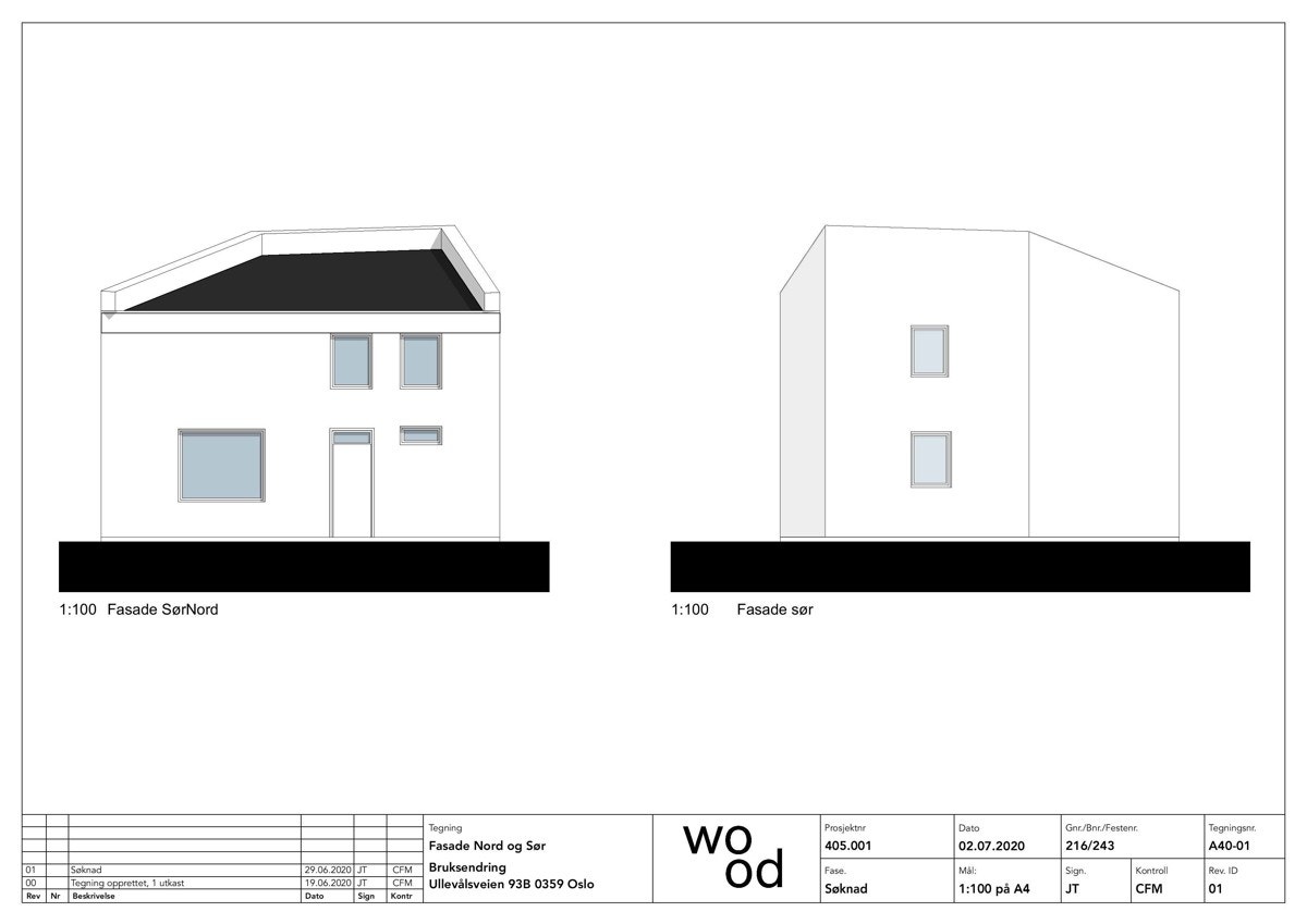 Tegning fasade nord og sør iht. rammetillatelse Galleribilde