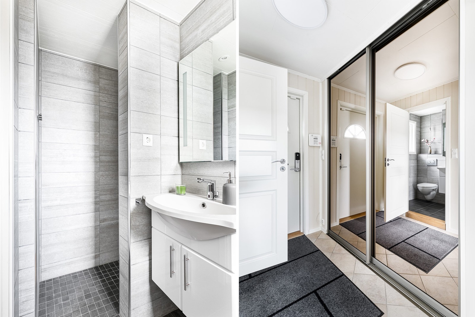 Gjestebadet er av et mer kompakt format og tilgjengelig fra entreen. Galleribilde