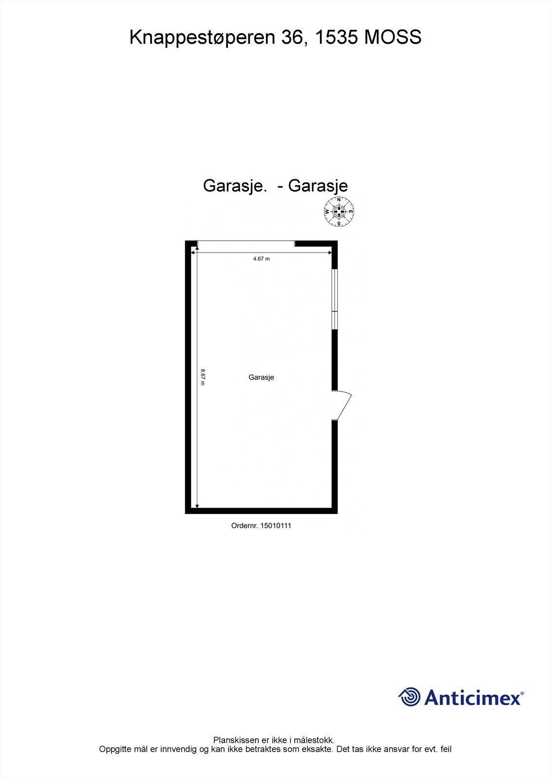 Skisse for isolert garasje fra 2016, med nesten 9 meter lengde. Galleribilde