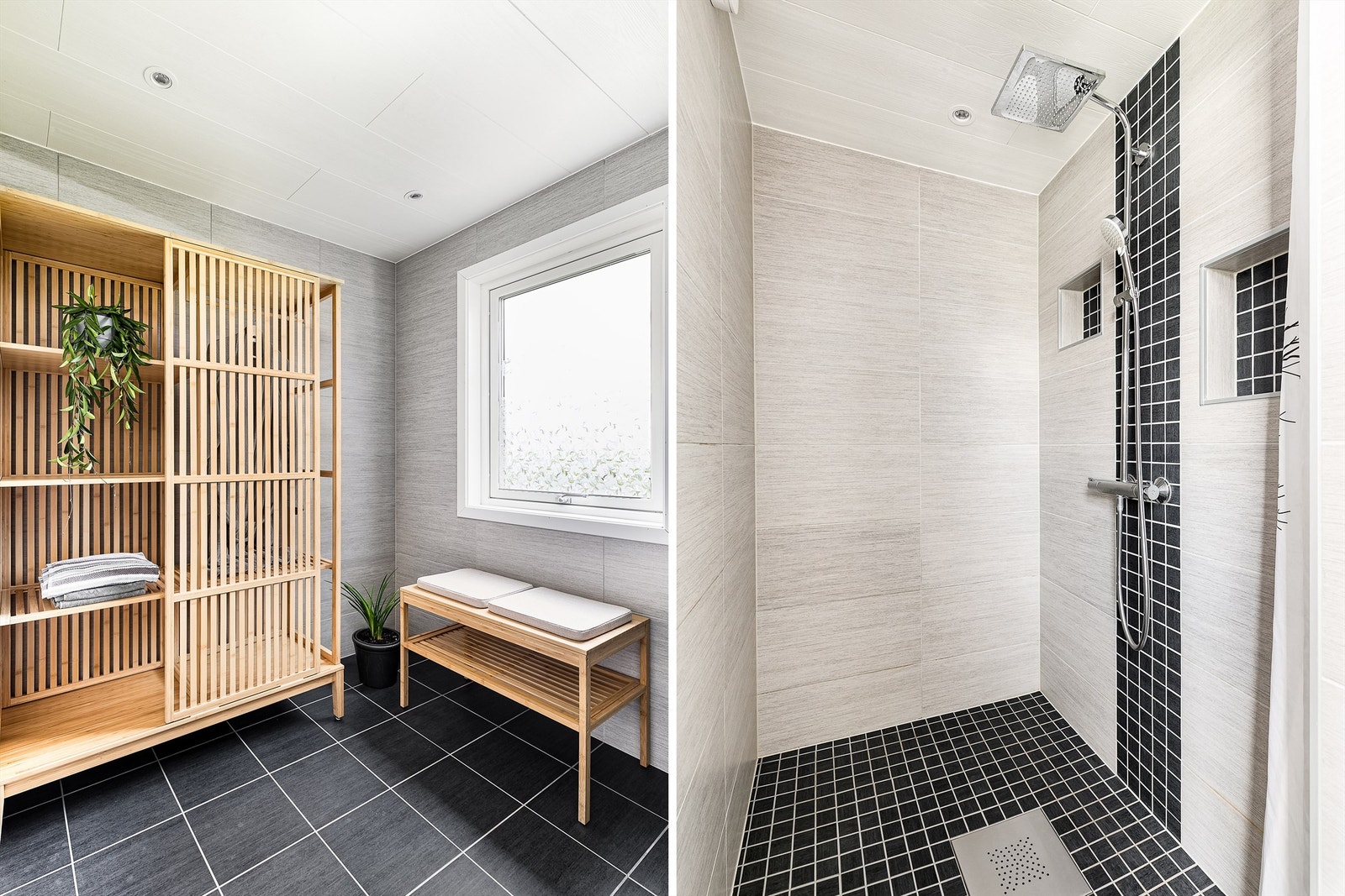 Hovedbadet er av generøs størrelse og utstyrt med blant annet en spesielt romslig dusjnisje. Galleribilde