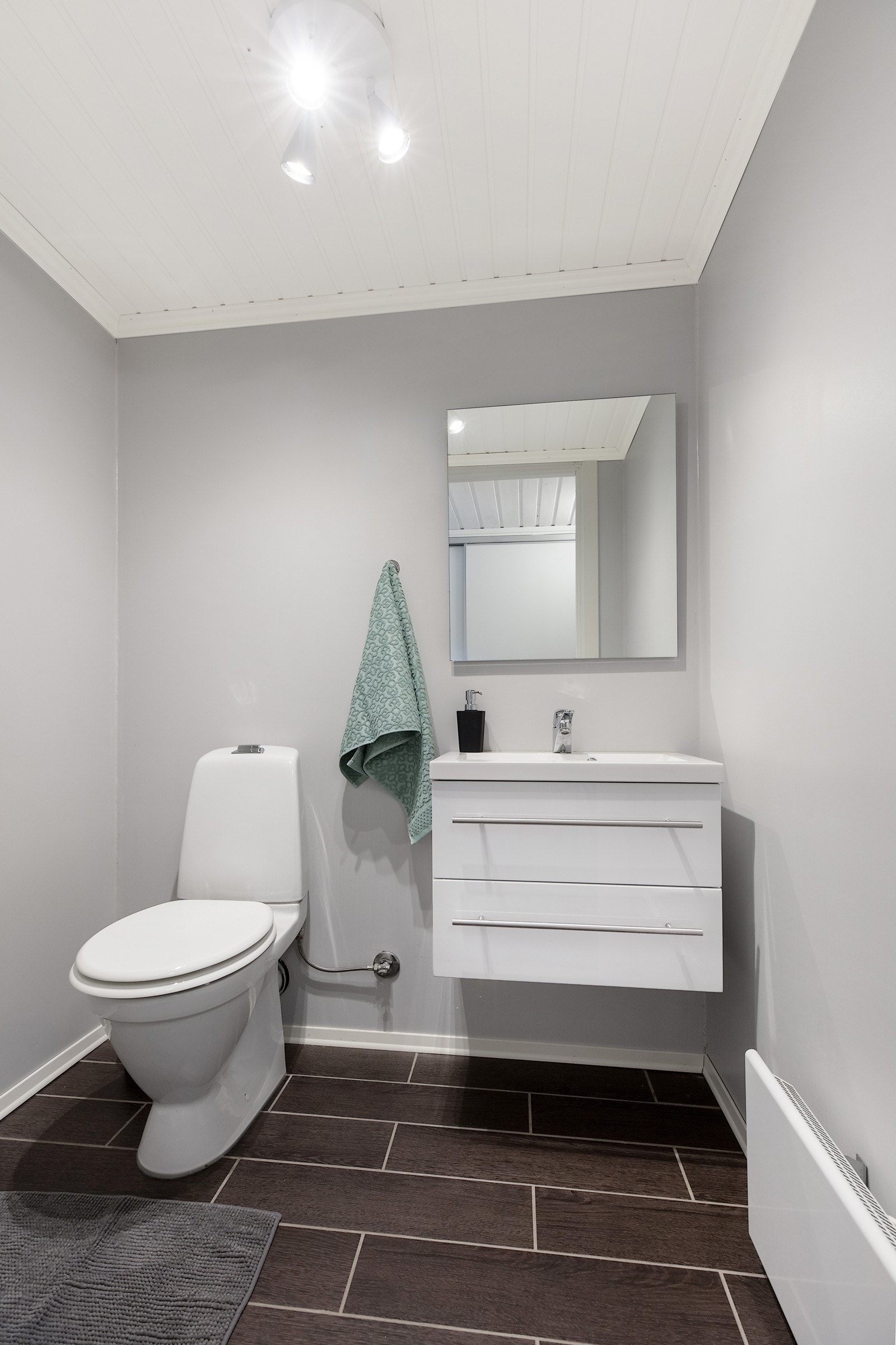 Separat wc inneholder klosett, servant med innredning. Galleribilde