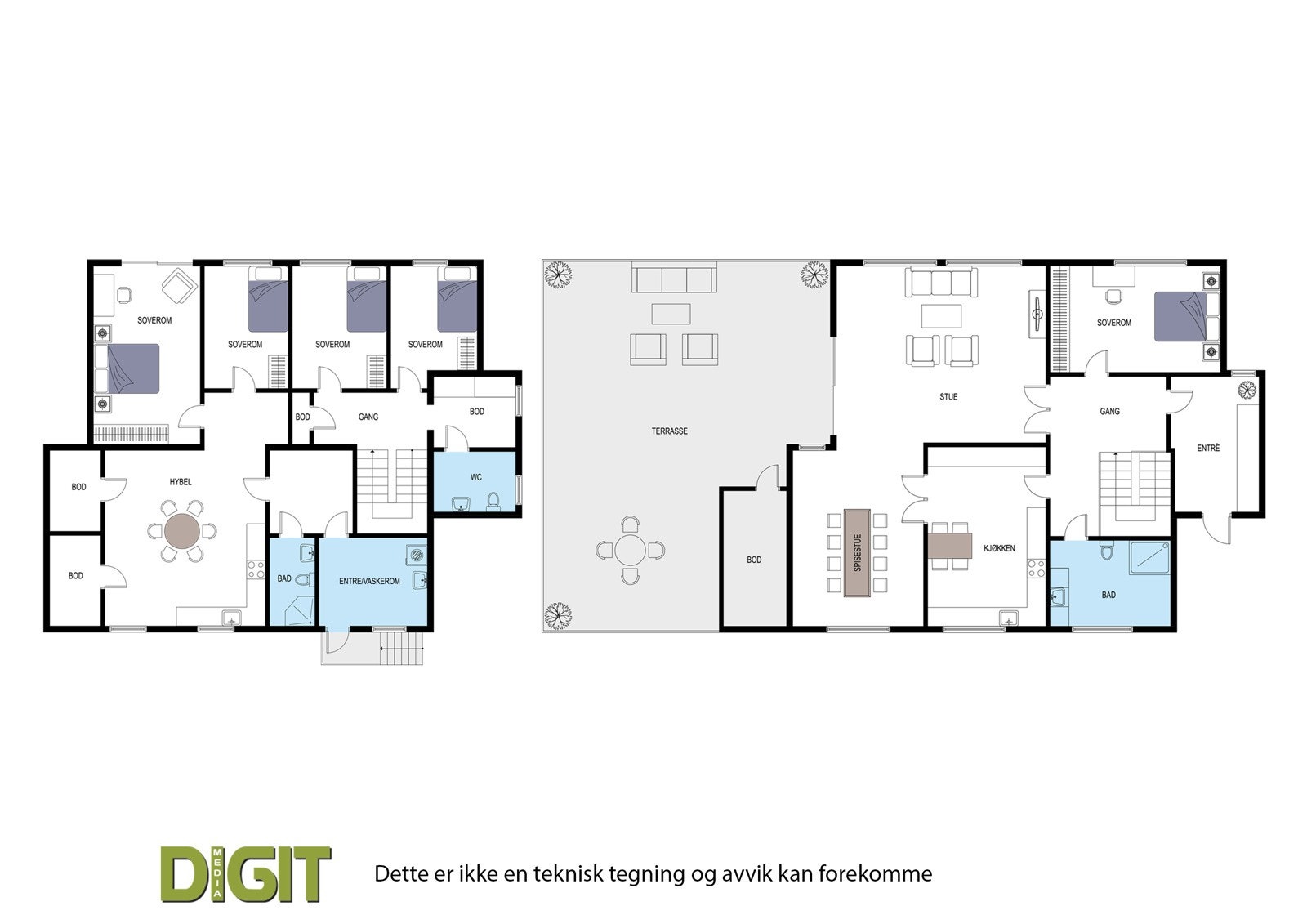 Plantegning 1 etasje og underetsaje. Galleribilde