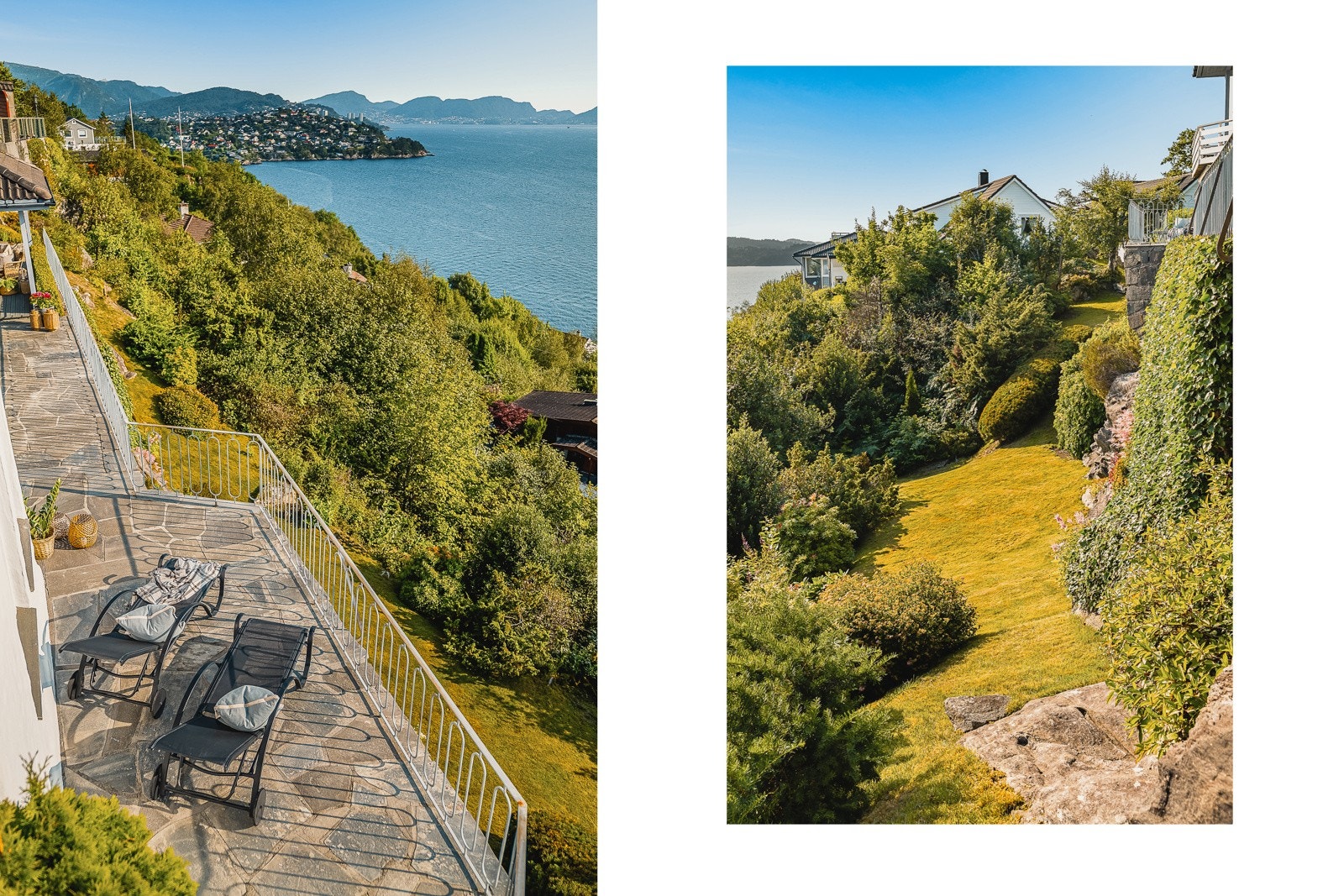 Hageområdet er opparbeidet med terrasse med gode solforhold, ellers er hageområdet lunt og frodig med ulik beplantning. Galleribilde