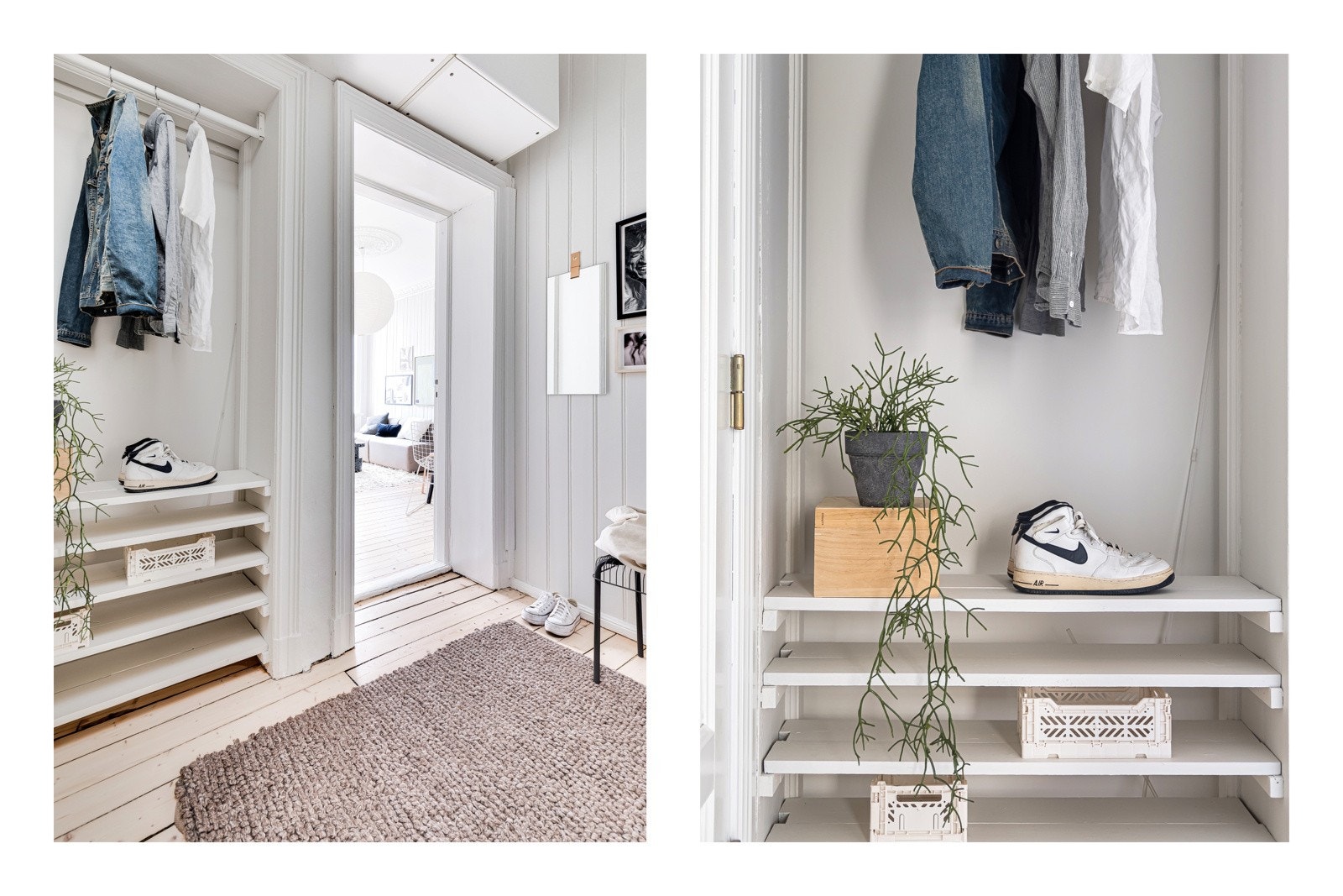 Entrèen er lys og innbydende med innfelt nisje til klær og sko. Med boligen følger også to boder på til sammen ca.11 kvm., hvorav en ligger på loftet og en i kjelleren. Galleribilde