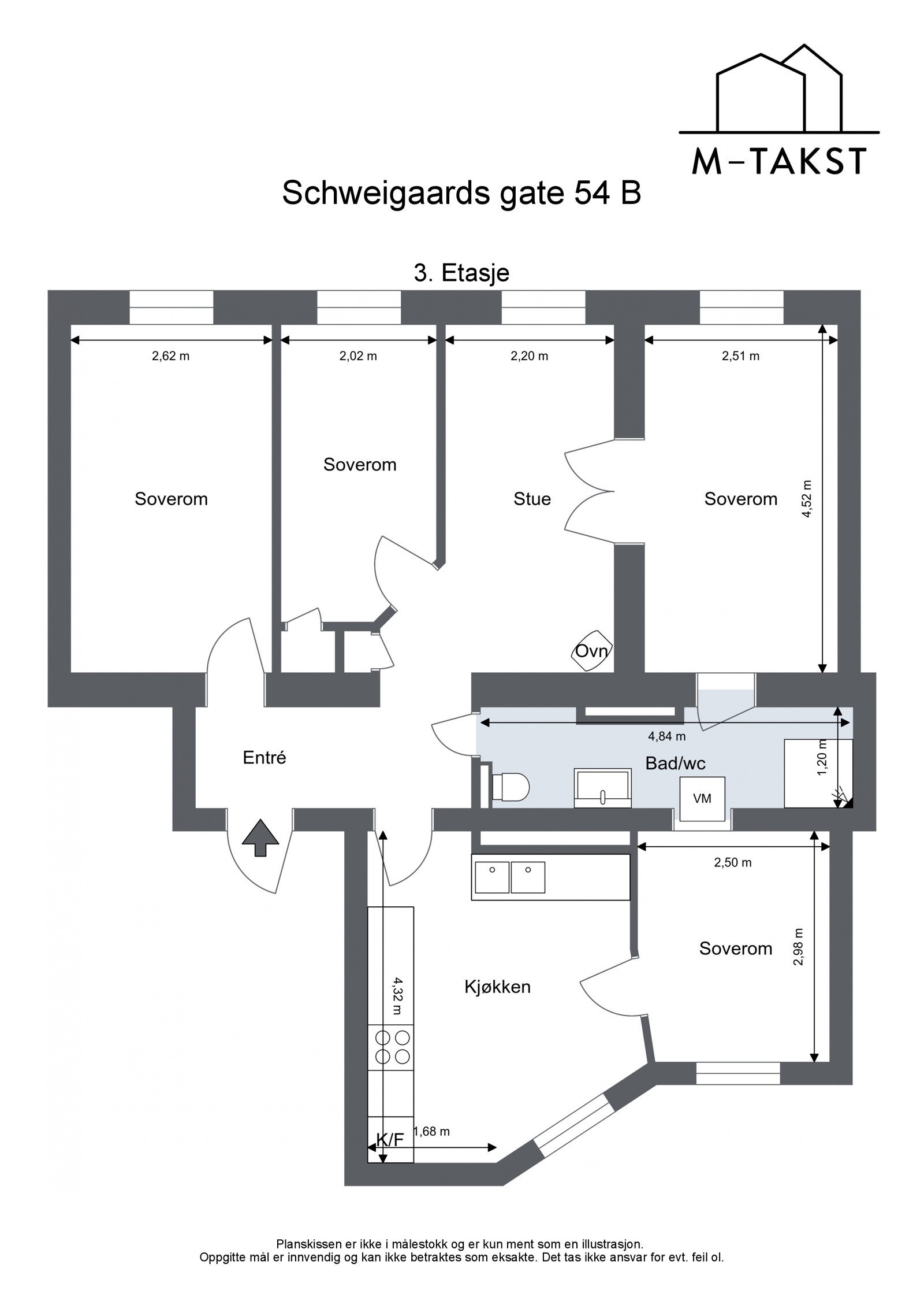 Leiligheten har vært benyttet til utleieformål og har følgende planløsning: Entré/gang, stue, bad, kjøkken og fire soverom Galleribilde