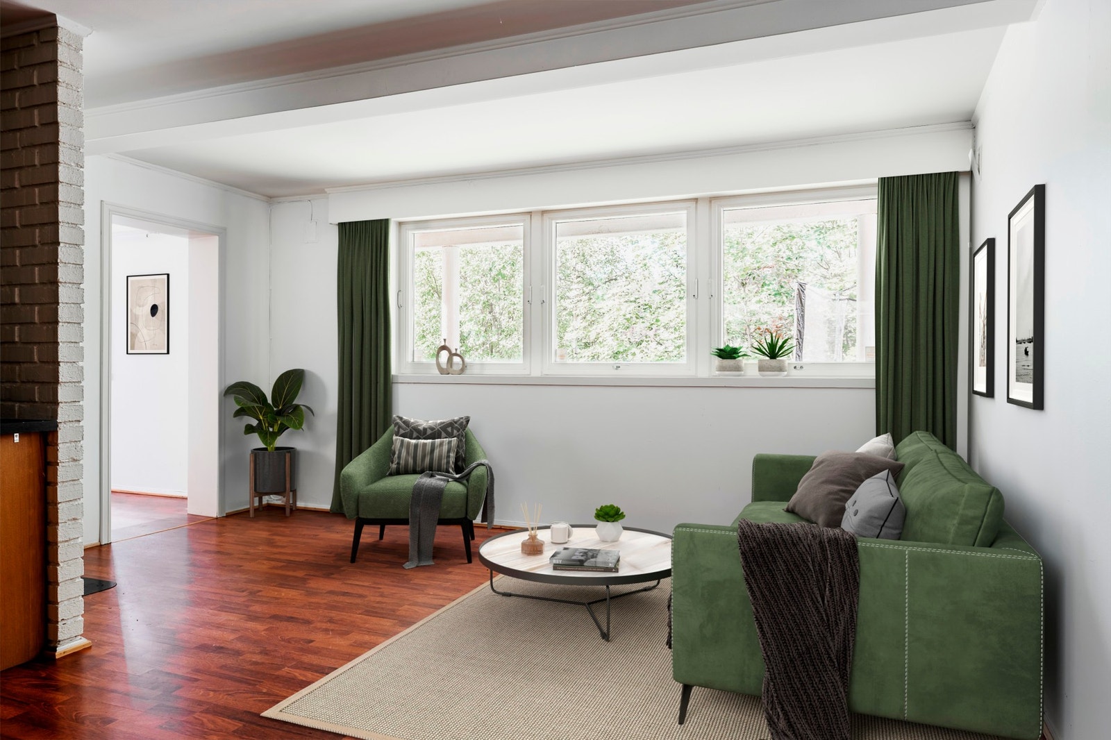 Stue/kjøkken med gode solforhold. (Digital innredning) Galleribilde