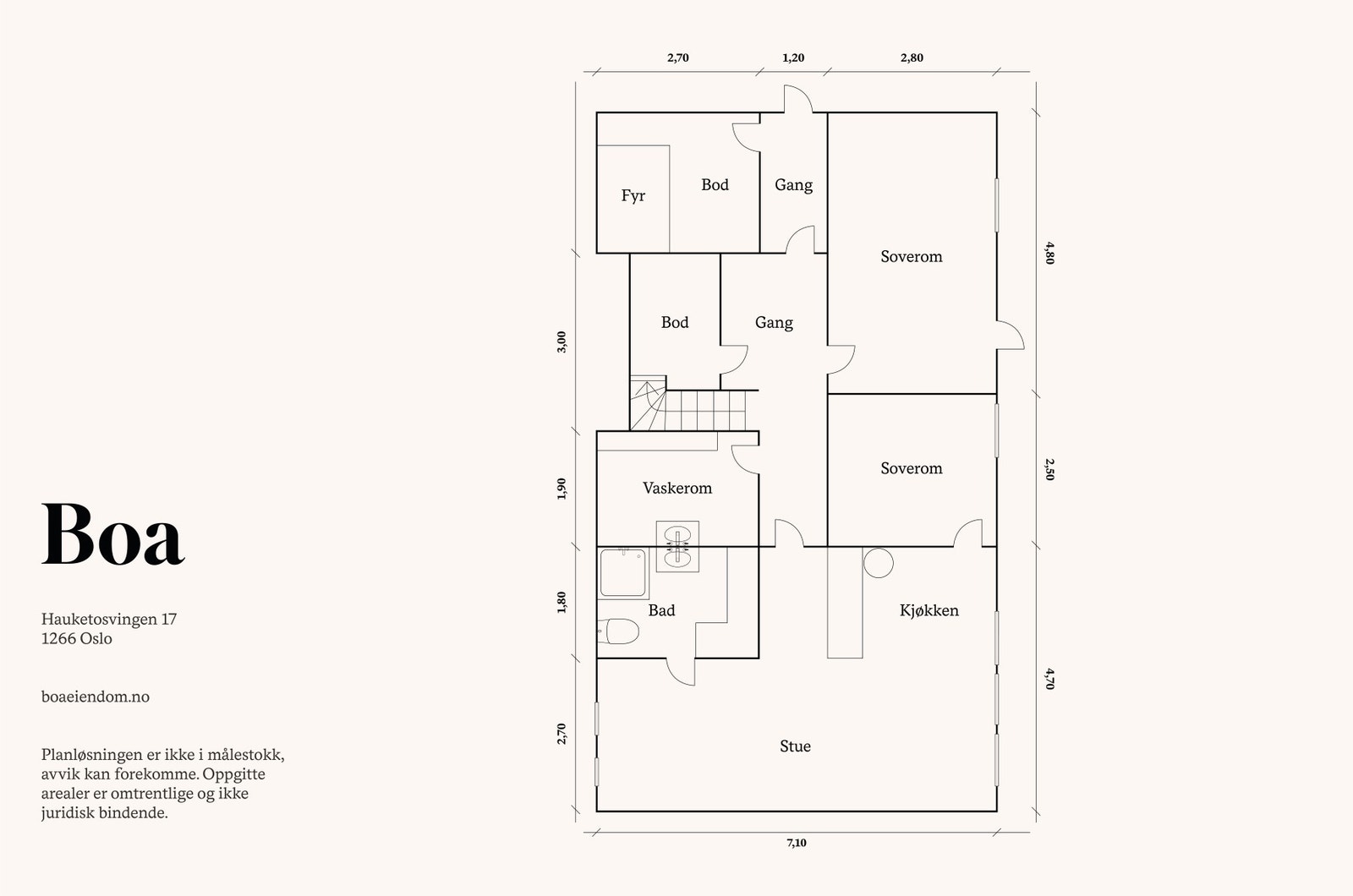 Underetasje: Vaskerom, gang, trapperom, bad, kjøkken og to soverom. Fyr og to boder. Galleribilde
