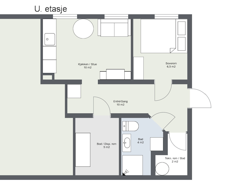 Plantegning med forslag til møblering. Galleribilde