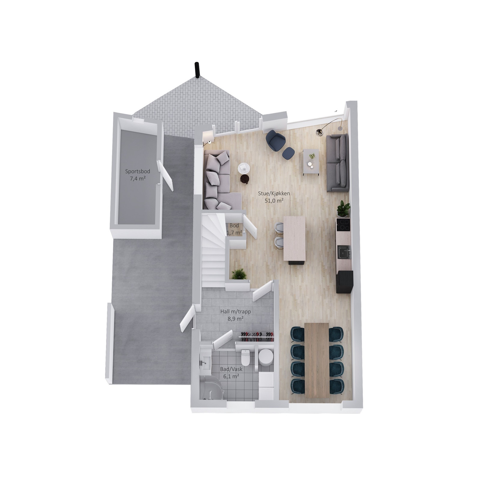 Planløsning 1.etg Galleribilde