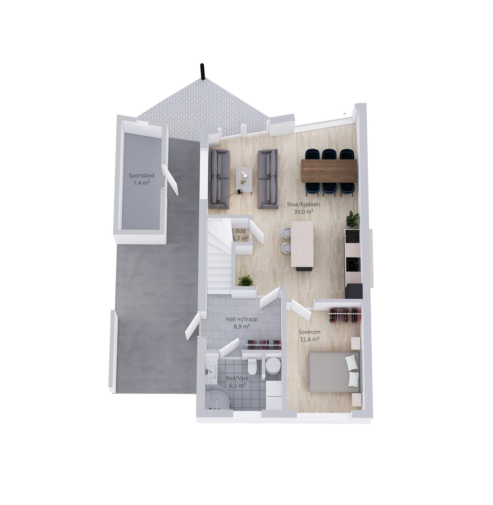 Planløsning 1. etg med ekstra soverom Galleribilde